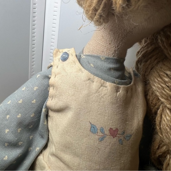 VTG Rare Primitive Handmade 90s Rag Doll #4 Jute Hair Folk Art Signed SW Artist - Picture 3 of 7